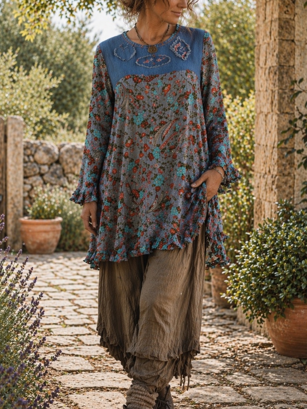 Boutique Boho Hippie Paisley and Denim Dress/Tunic by Janis | Small